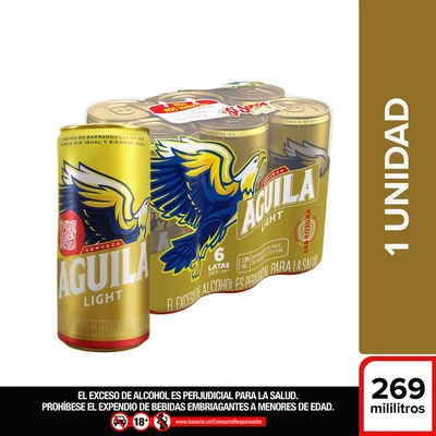 Cerveza AGUILA LIGHT lata sabor sin igual six pack (1614 ml)