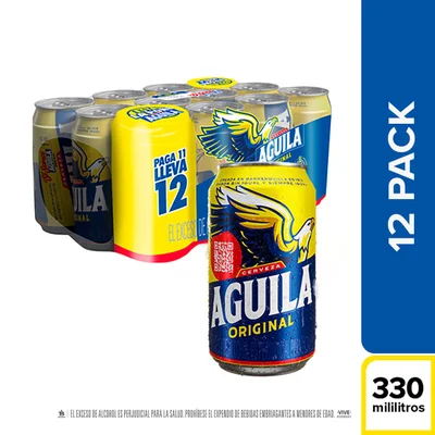 Cerveza Aguila Original Lata Paga 11 Lleva 12 Und x330ml