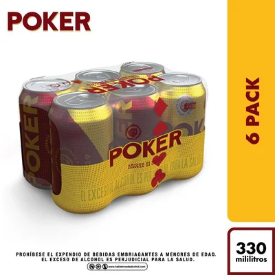 Cerveza Sixpack Lata POKER 1980 ml