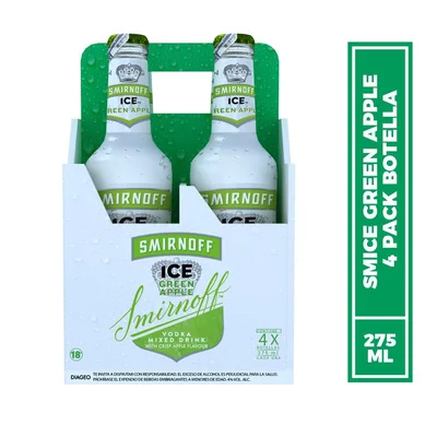 Coctel SMIRNOFF botella ice green apple x4und (275 ml)
