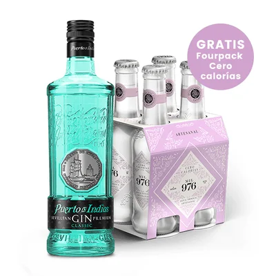 Ginebra Puerto De Indias Classic + gratis fourpack Mil976 cero calorías 700 ml