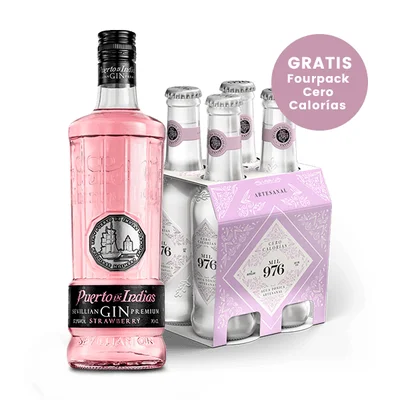 Ginebra Puerto De Indias Strawberry + gratis fourpack Mil976 cero calorías 700 ml