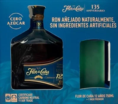 Ron Flor de caña 12 años mas Vaso Jaibol