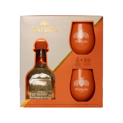 Tequila Patrón Reposado + 2 Vasos Metalicos 700 ml