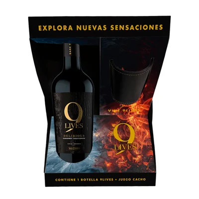 Vino 9 Lives Cabernet 750 ml + Juego de Cacho