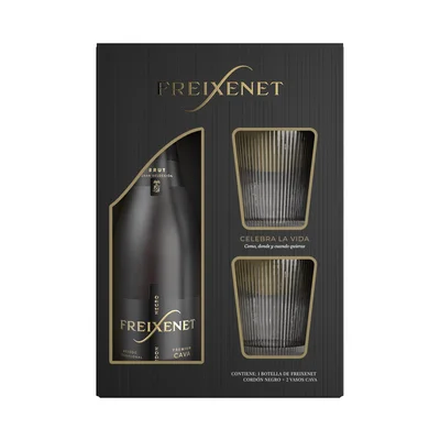 Vino Espumoso Freixenet Negro mas 2 Vasos Dorados