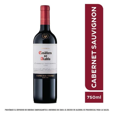 Vino tinto CASILLERO DEL DIABLO reserva concha y toro Cabernet Sauvignon (750 ml)