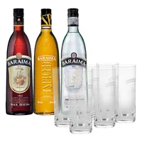 Ron Baraima Añejo 5, Platino y Spiced 750 ml con 6 vasos