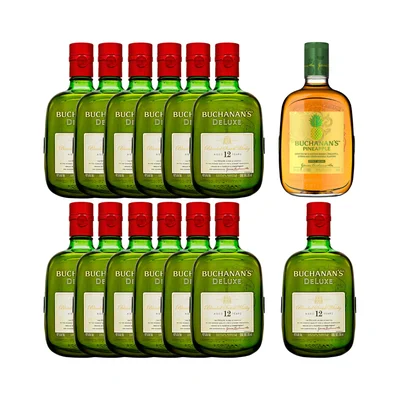 12 Whisky Buchanans 12 Años 750 ml. + Whisky Buchanans 12 Años 750 ml. + Whisky Buchanans Pineapple 750 ml.