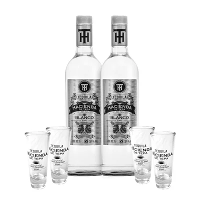 2 Tequilas Hacienda De Tepa Blanco 750 Ml + Tequileros