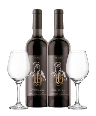 2 VINOS TINTOS 10 GOAT PRIMITIVO IGT 750ML + 2 COPAS