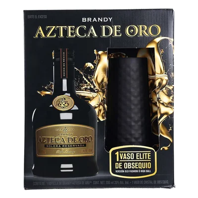 Brandy Azteca De Oro Solera Reservada 700ml + Vaso Elite de Obsequio