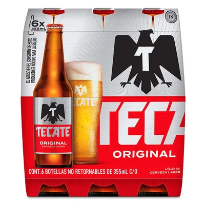 Cerveza Clara Tecate Original 6 botellas de 355ml
