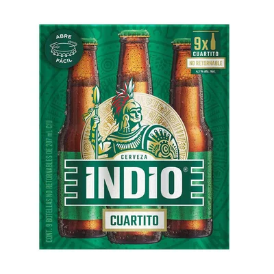 Cerveza Indio Cuartito 9 Piezas 207 ml Botella
