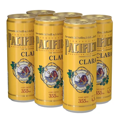 Cerveza Pacifico Clara 6 Latas de 355ml c/u