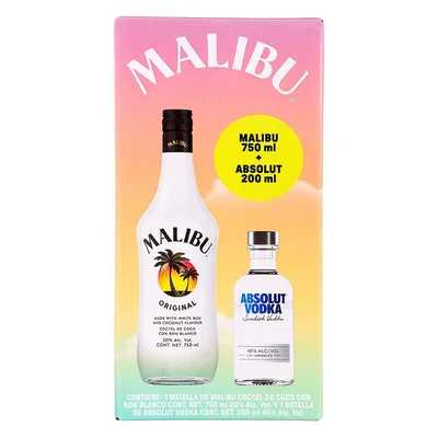 Cóctel Malibu 750ml + Absolut Vodka 200ml