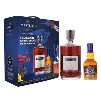 Cognac Martell Blue Swift 700 ml con Chivas 18 200 ml