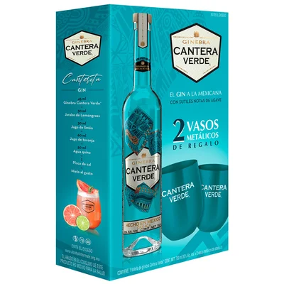 Ginebra Cantera Verde 750ml + 2 Vasos Metálicos