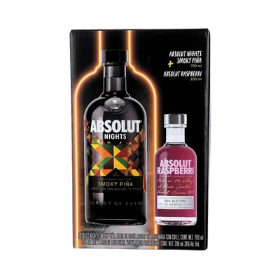 Licor de Vodka Absolut Nights Smoky Piña 700 ml. + Absolut Raspberri 200 ml.
