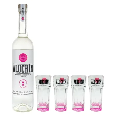 Mezcal Aluchín Joven 100% 750ml C/4 Caballitos