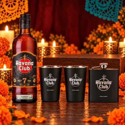 Pack Ron Havana Club 7 Años 700 ml con 2 Vasos y Licorera de Bolsillo