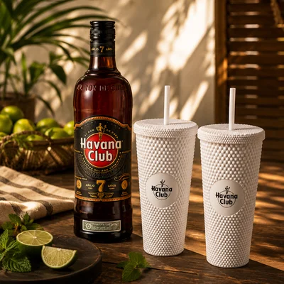 Pack Ron Havana Club 7 Años 700ml con 2 Vasos y Licorera de Bolsillo