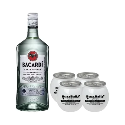 Ron Bacardi Blanco 1750 ml. + 4 Bebida BuzzBallz Pineapple Colada 187 ml.