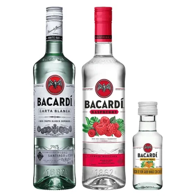 Ron Bacardí Blanco 700 ml + Bacardí Raspberry 700 ml con Licor Bacardí Mango 100 ml