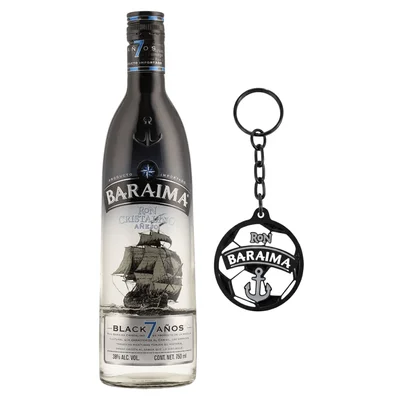 Ron Baraima Black Añejo Cristalino 7 Años 750 ml con Llavero Metálico Baraima