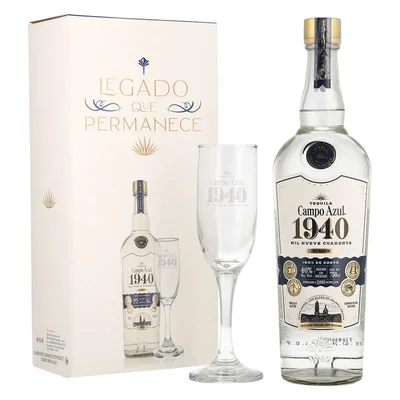 Tequila Blanco Campo Azul 1940 con Copa 750 ml