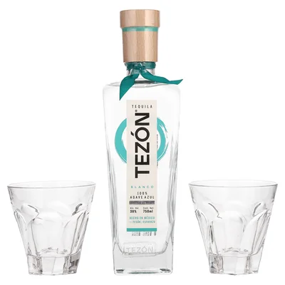 Tequila Blanco Tezón 750 ml con 2 Vasos Karat
