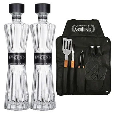 Tequila Centinela Eterno Extra Añejo Cristalino 100% 750 ml 2 Botellas con Kit Parrillero