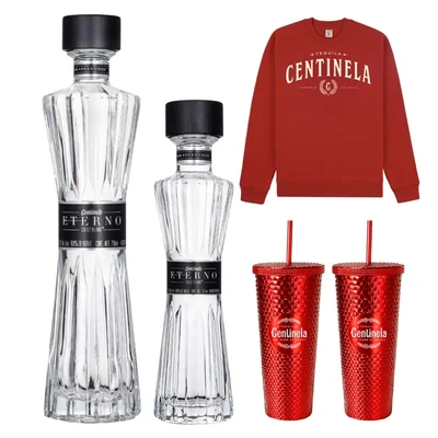 Tequila Centinela Eterno Extra Añejo Cristalino 750 ml + 375 ml C/Sudadera y 2 Vasos