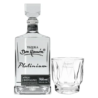 Tequila Don Ramón Platinium Añejo Cristalino 700 ml C/Vaso Don Ramón