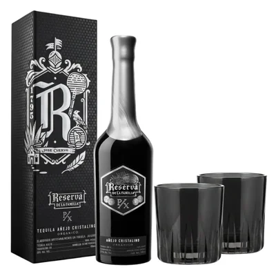 Tequila Reserva de la Familia Px Añejo Cristalino 100% 700 ml con 2 Vasos