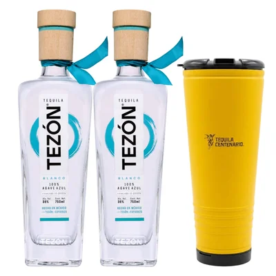 Tequila Tezón Blanco 100% 750 ml 2 Bot C/Termo